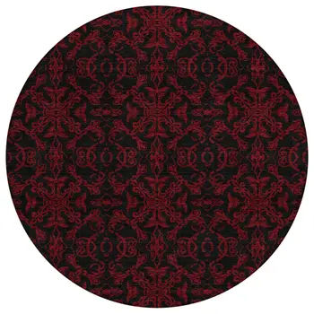 8' Red And Black Round Medallion Washable Indoor Outdoor Area Rug