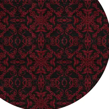 8' Red And Black Round Medallion Washable Indoor Outdoor Area Rug