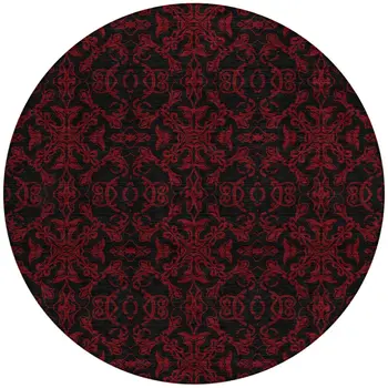 8' Red And Black Round Medallion Washable Indoor Outdoor Area Rug
