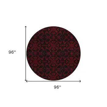 8' Red And Black Round Medallion Washable Indoor Outdoor Area Rug