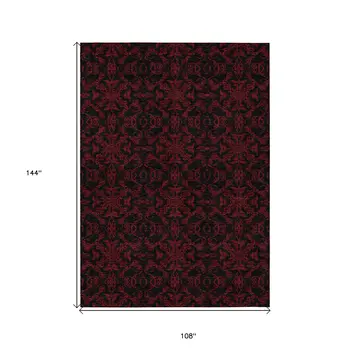 9' X 12' Red And Black Medallion Washable Indoor Outdoor Area Rug
