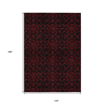 10' X 14' Red And Black Medallion Washable Indoor Outdoor Area Rug