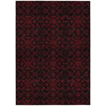10' X 14' Red And Black Medallion Washable Indoor Outdoor Area Rug