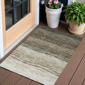 3' X 5' Beige Ivory And Brown Ombre Washable Indoor Outdoor Area Rug