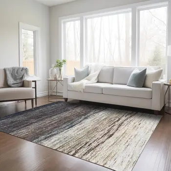 3' X 5' Beige Ivory And Brown Ombre Washable Indoor Outdoor Area Rug