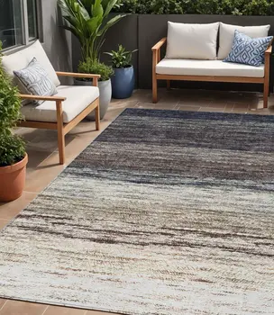 5' X 8' Beige Ivory And Brown Ombre Washable Indoor Outdoor Area Rug