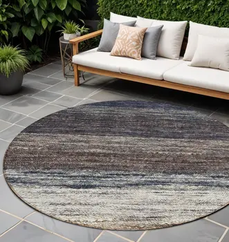 8' Beige Ivory And Brown Round Ombre Washable Indoor Outdoor Area Rug