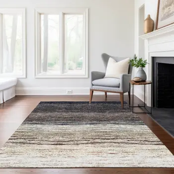 8' X 10' Beige Ivory And Brown Ombre Washable Indoor Outdoor Area Rug