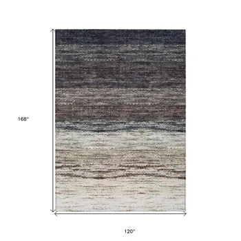 10' X 14' Beige Ivory And Brown Ombre Washable Indoor Outdoor Area Rug