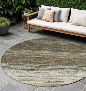 8' Brown Beige And Tan Round Ombre Washable Indoor Outdoor Area Rug