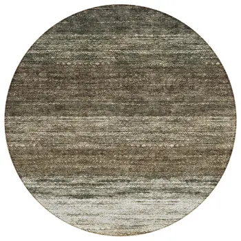 8' Brown Beige And Tan Round Ombre Washable Indoor Outdoor Area Rug