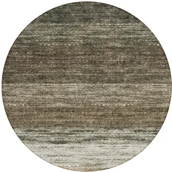 8' Brown Beige And Tan Round Ombre Washable Indoor Outdoor Area Rug