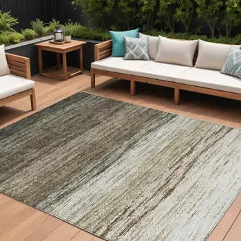9' X 12' Brown Beige And Tan Ombre Washable Indoor Outdoor Area Rug