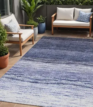5' X 8' Navy Blue And Ivory Ombre Washable Indoor Outdoor Area Rug