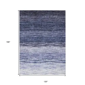10' X 14' Navy Blue And Ivory Ombre Washable Indoor Outdoor Area Rug