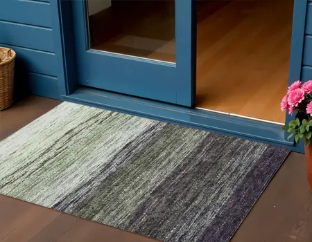 3' X 5' Green Ivory And Purple Ombre Washable Indoor Outdoor Area Rug