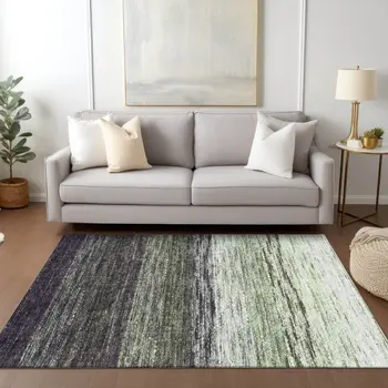 3' X 5' Green Ivory And Purple Ombre Washable Indoor Outdoor Area Rug