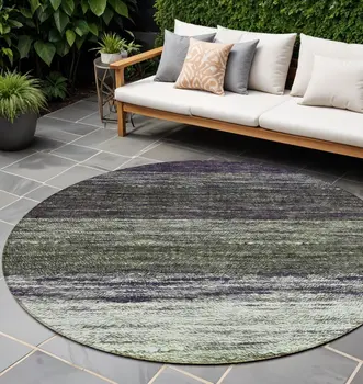 8' Green Ivory And Purple Round Ombre Washable Indoor Outdoor Area Rug
