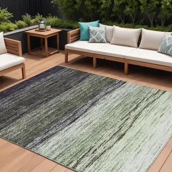 9' X 12' Green Ivory And Purple Ombre Washable Indoor Outdoor Area Rug
