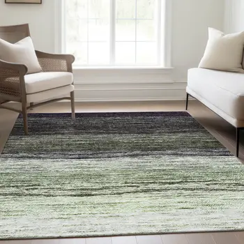 10' X 14' Green Ivory And Purple Ombre Washable Indoor Outdoor Area Rug