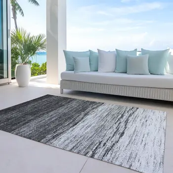 3' X 5' Gray Silver And Ivory Ombre Washable Indoor Outdoor Area Rug
