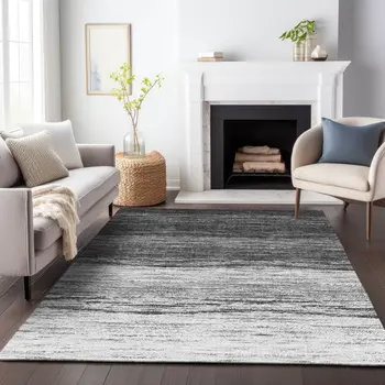 3' X 5' Gray Silver And Ivory Ombre Washable Indoor Outdoor Area Rug