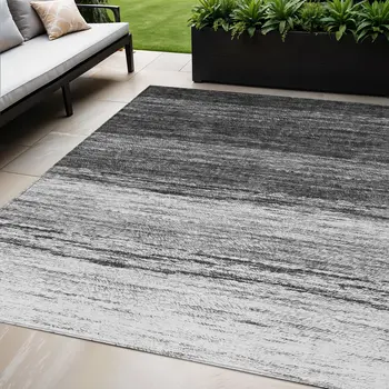 5' X 8' Gray Silver And Ivory Ombre Washable Indoor Outdoor Area Rug