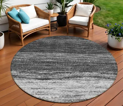 8' Gray Silver And Ivory Round Ombre Washable Indoor Outdoor Area Rug
