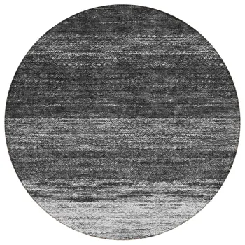 8' Gray Silver And Ivory Round Ombre Washable Indoor Outdoor Area Rug