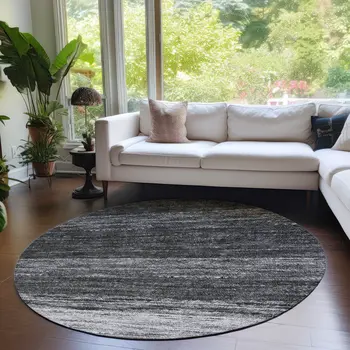 8' Gray Silver And Ivory Round Ombre Washable Indoor Outdoor Area Rug