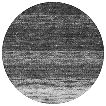 8' Gray Silver And Ivory Round Ombre Washable Indoor Outdoor Area Rug
