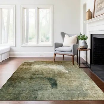 8' X 10' Brown Beige And Ivory Abstract Washable Indoor Outdoor Area Rug