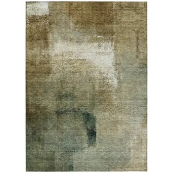 10' X 14' Brown Beige And Ivory Abstract Washable Indoor Outdoor Area Rug