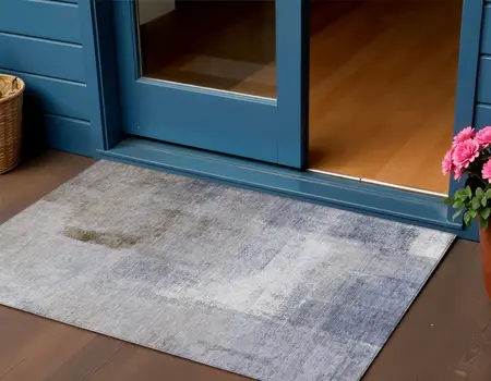 3' X 5' Navy Blue And Sky Blue Abstract Washable Indoor Outdoor Area Rug