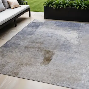 5' X 8' Navy Blue And Sky Blue Abstract Washable Indoor Outdoor Area Rug