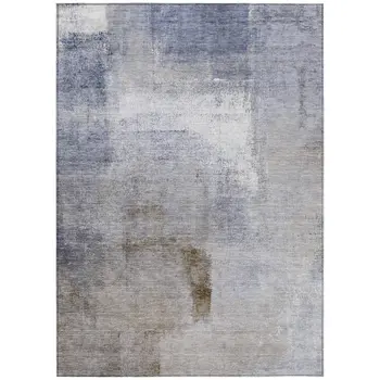 5' X 8' Navy Blue And Sky Blue Abstract Washable Indoor Outdoor Area Rug