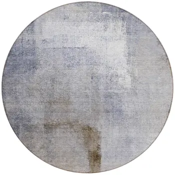 8' Navy Blue And Sky Blue Round Abstract Washable Indoor Outdoor Area Rug