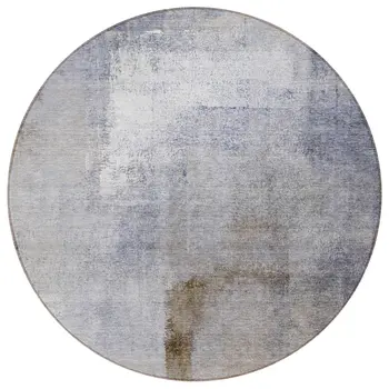 8' Navy Blue And Sky Blue Round Abstract Washable Indoor Outdoor Area Rug