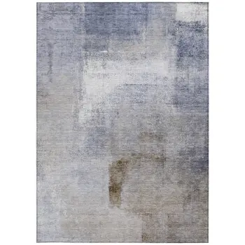 9' X 12' Navy Blue And Sky Blue Abstract Washable Indoor Outdoor Area Rug