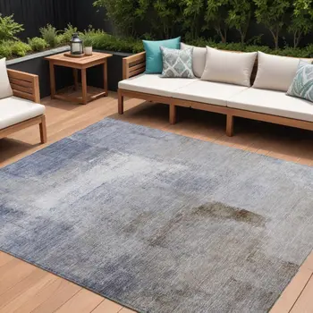 9' X 12' Navy Blue And Sky Blue Abstract Washable Indoor Outdoor Area Rug