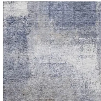 9' X 12' Navy Blue And Sky Blue Abstract Washable Indoor Outdoor Area Rug