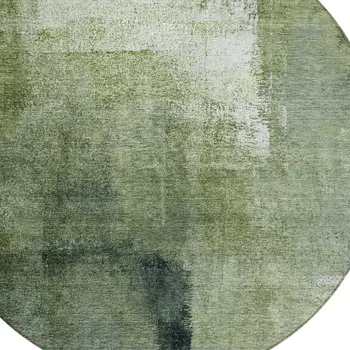 8' Artichoke Green And Sage Round Abstract Washable Indoor Outdoor Area Rug