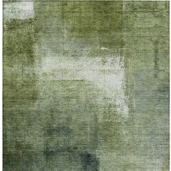 9' X 12' Artichoke Green And Sage Abstract Washable Indoor Outdoor Area Rug