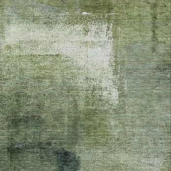 9' X 12' Artichoke Green And Sage Abstract Washable Indoor Outdoor Area Rug