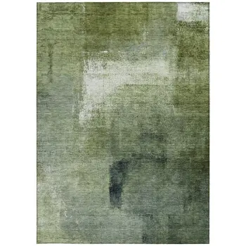 10' X 14' Artichoke Green And Sage Abstract Washable Indoor Outdoor Area Rug