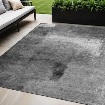5' X 8' Gray Silver And Charcoal Abstract Washable Indoor Outdoor Area Rug
