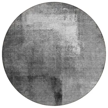 8' Gray Silver And Charcoal Round Abstract Washable Indoor Outdoor Area Rug