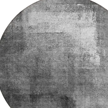 8' Gray Silver And Charcoal Round Abstract Washable Indoor Outdoor Area Rug