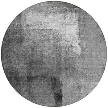 8' Gray Silver And Charcoal Round Abstract Washable Indoor Outdoor Area Rug