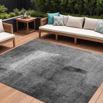 10' X 14' Gray Silver And Charcoal Abstract Washable Indoor Outdoor Area Rug